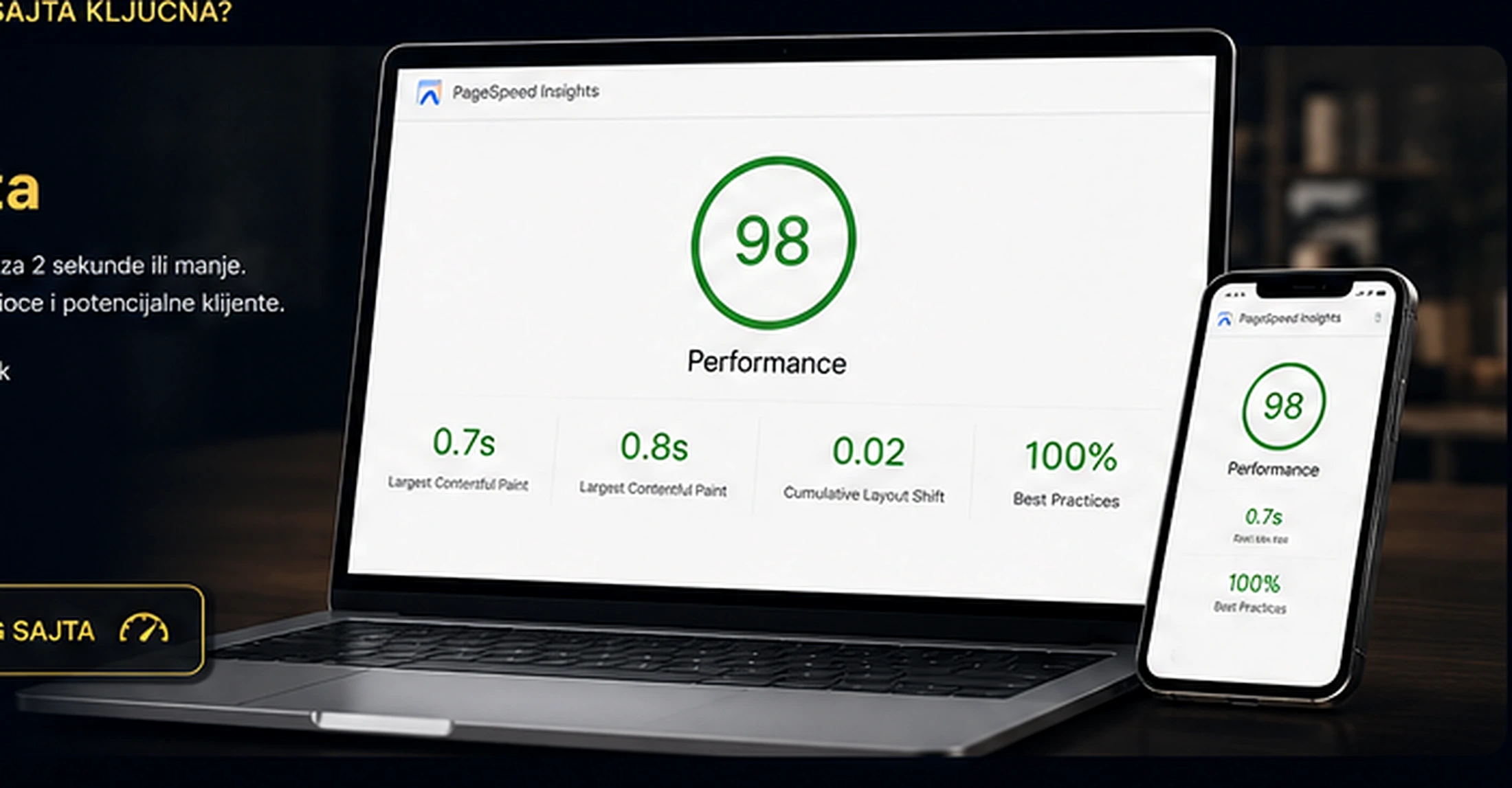 PageSpeed prikaz rezultata performansi za desktop i mobilni uređaj